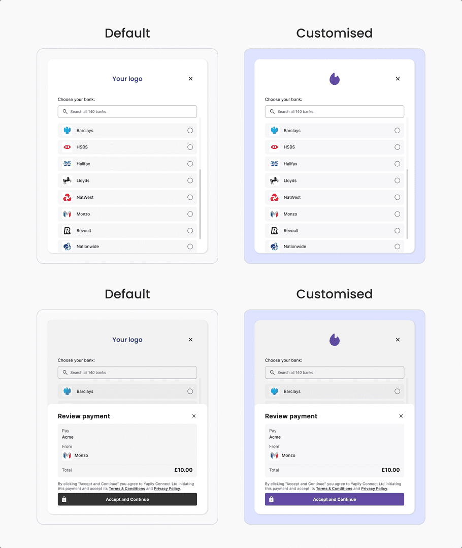 Bank selection screen